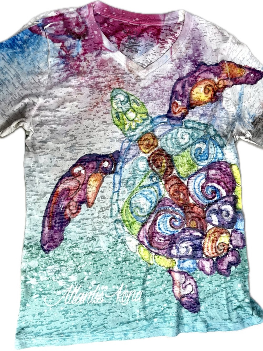 Blue 84 White Tee with Multicolor Sea Turtle Graphic - Picture 2 of 5
